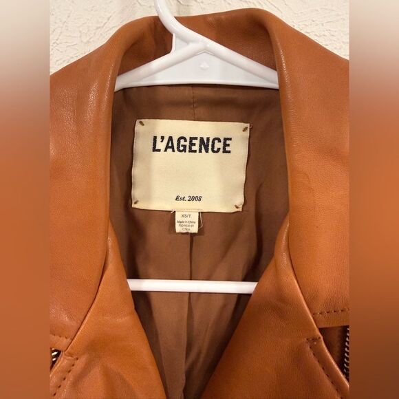 L’AGENCE Billie Cognac Leather Belted Moto Jacket Size XS EUC - Picture 7 of 11